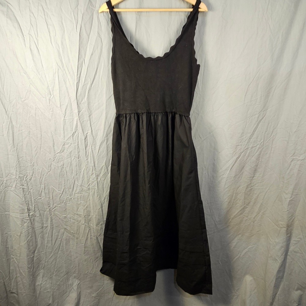 Free Assembly Womens Black Scalloped Neck Mixed Media Sweater Midi Dress L 12-14